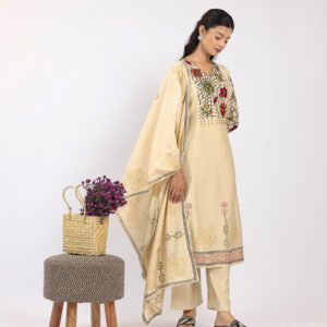 Pashmira Stained Glass Embroidered Anarkali Kurta Set with Palazzo & Dupatta