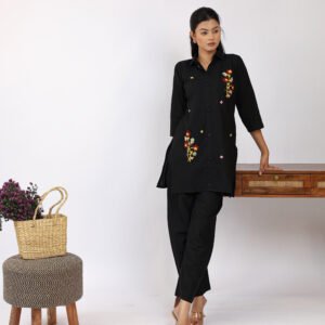 Pashmira Floral Embroidered Cotton Tunic & Trouser Co-ord Set