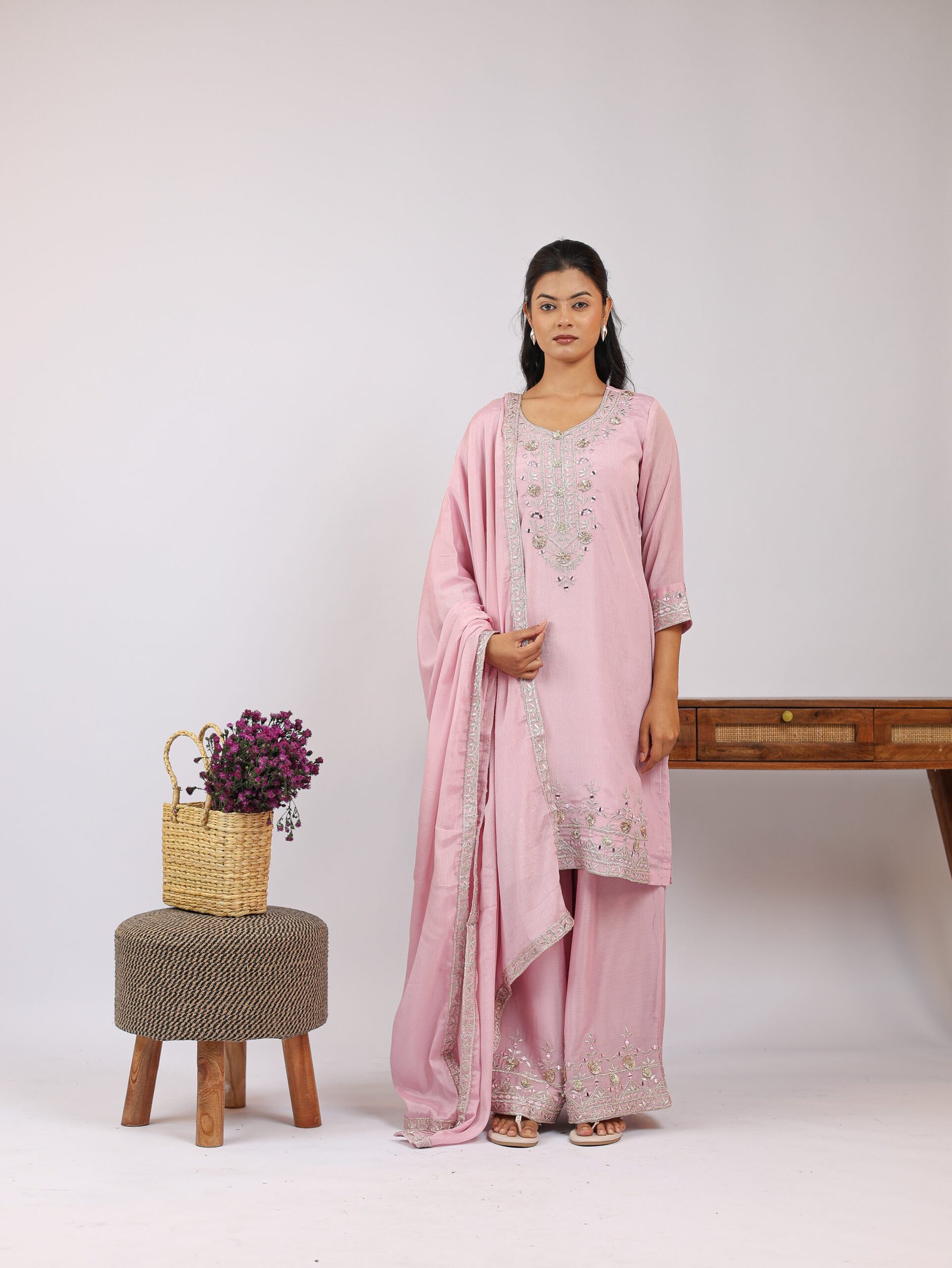 Pashmira Zari & Sequin Embroidered Silk Kurta Set with Flared Palazzo & Dupatta Pashmira Zari & Sequin Embroidered Silk Kurta Set with Flared Palazzo & Dupatta