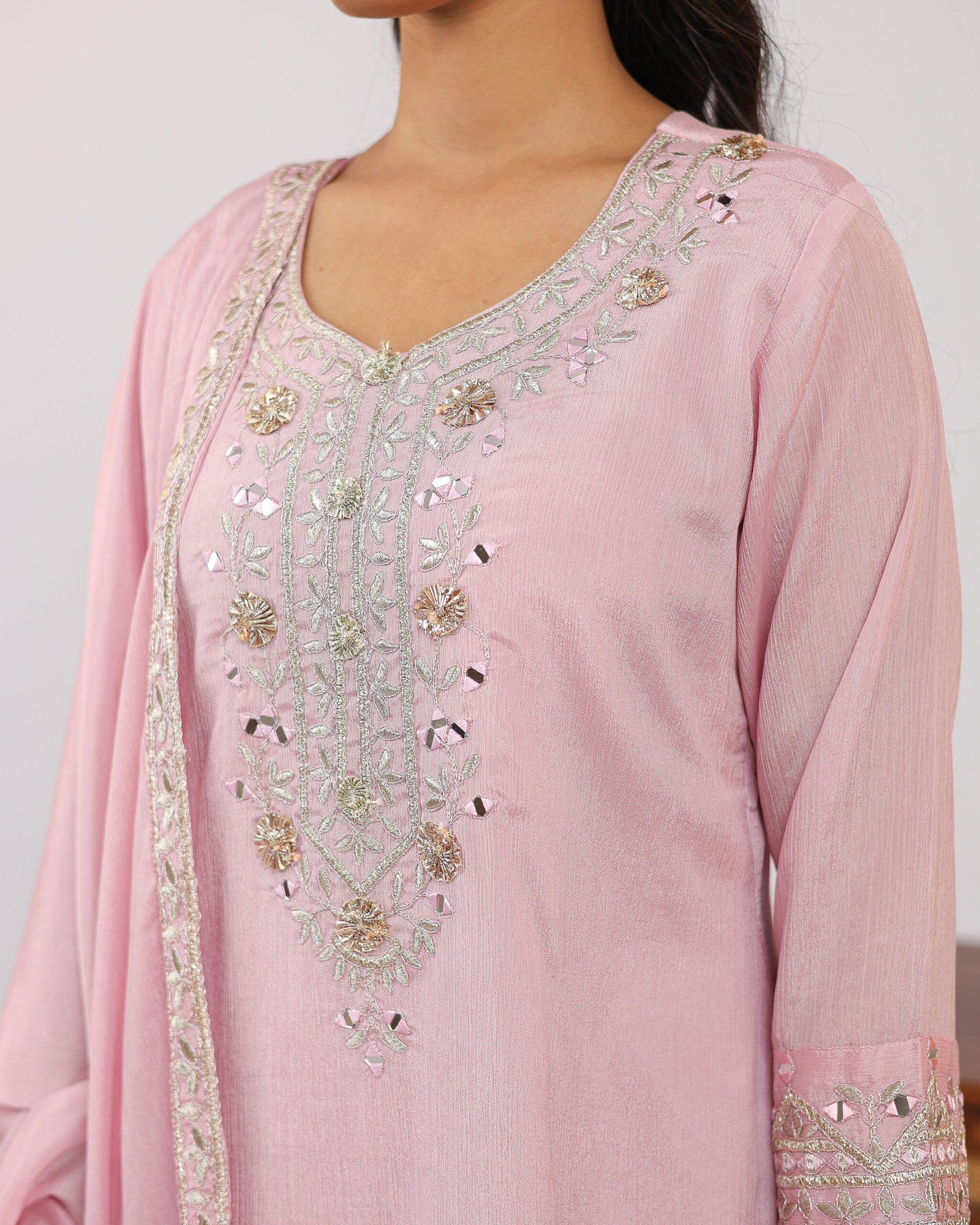 Pashmira Zari & Sequin Embroidered Silk Kurta Set with Flared Palazzo & Dupatta Pashmira Zari & Sequin Embroidered Silk Kurta Set with Flared Palazzo & Dupatta