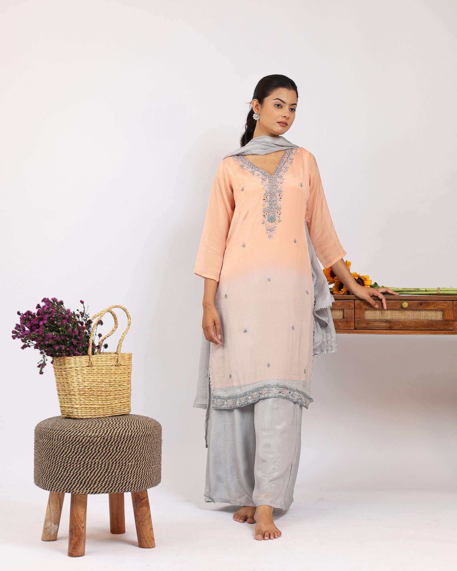 Pashmira Ombré Embroidered Silk Kurta Set with Palazzo & Dupatta Pashmira Ombré Embroidered Silk Kurta Set with Palazzo & Dupatta