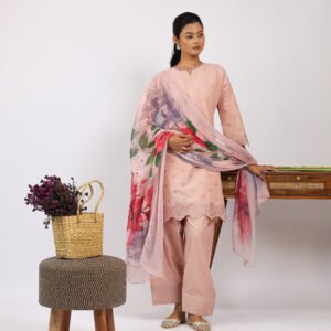 New Arrivals Pashmira Schiffli Embroidered Pure Cotton Kurta Set with Afghani Pant & Floral Dupatta