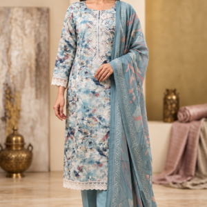 Pashmira Floral Digital Print Chanderi Kurta Set with Lace Inserts, Pant & Dupatta
